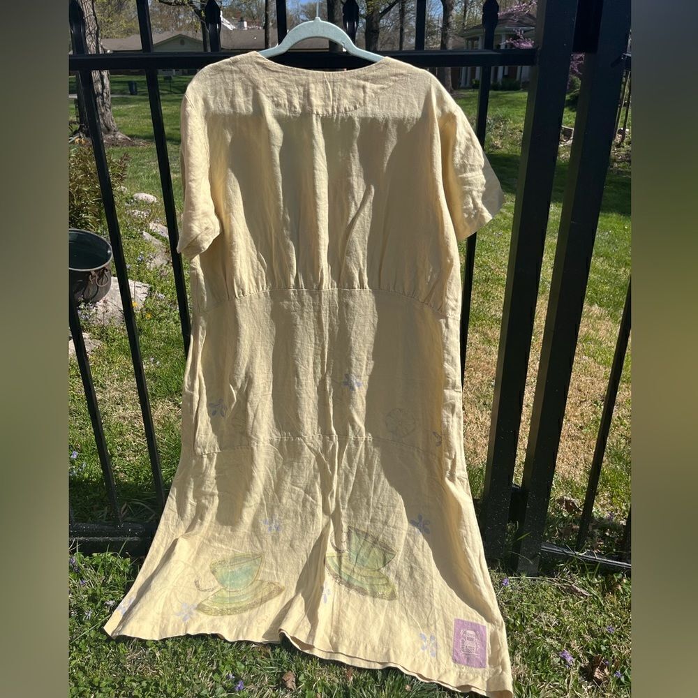 Blue Fish Hand Painted Linen Dress - Picture 7 of 14